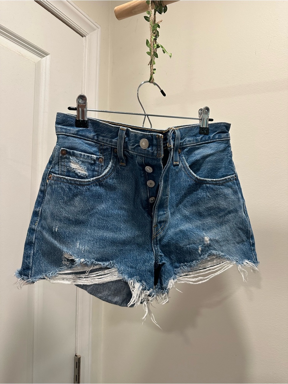 Levi's Distressed Button-Fly Denim Shorts - Blue